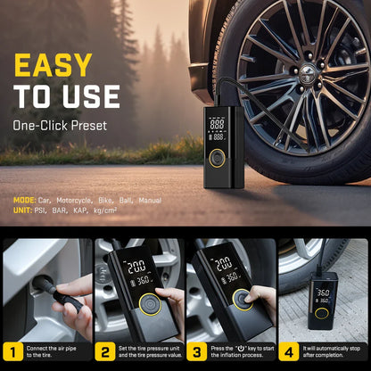 22-Cylinder Wireless Inflator: High Power, Digital Display, Rapid Inflation for Cars & Motorcycles.